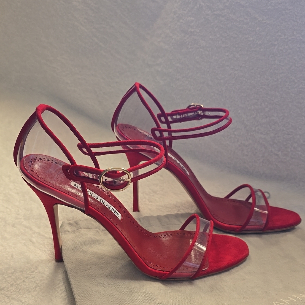 Manolo Blahnik Vibrant Red Suede Heels - Picture 3 of 5